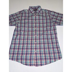 Grant Thomas Men Medium Button Up Shirt Plaid Seersucker Cotton Multicolor Top